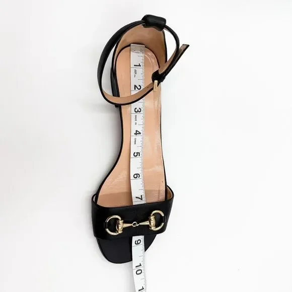 Gucci Horsebit Black Leather Sandals Low Heel Size 37.5, 7.5 - Picture 14 of 15